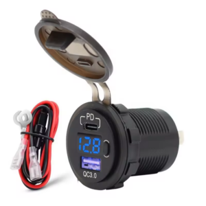 12V Dual PD Type C & USB QC3.0 Car Charger With LED Voltmeter Switch