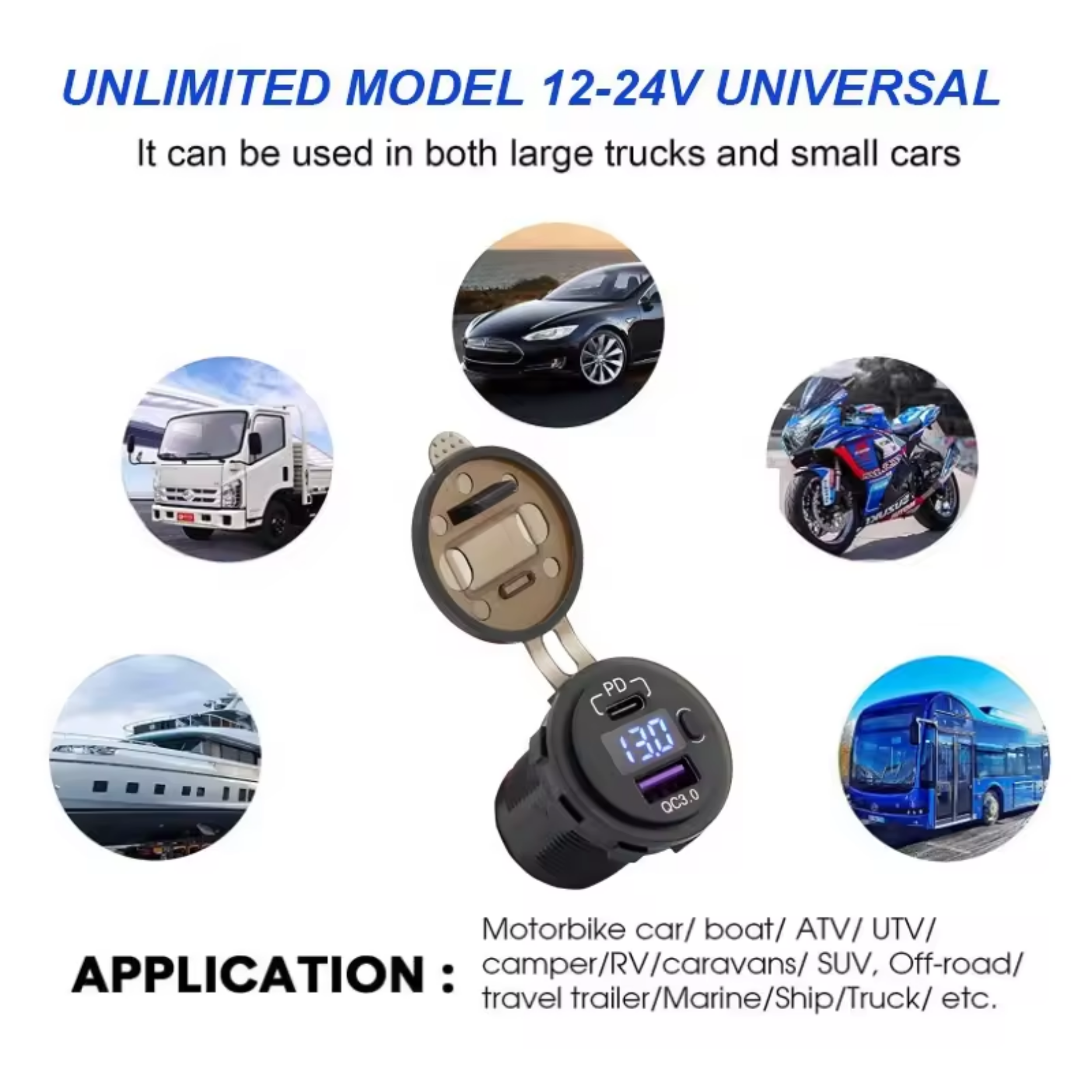 12V Dual PD Type C & USB QC3.0 Car Charger With LED Voltmeter Switch - Image 3